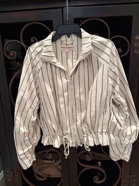 Free People Devon Striped Funnel Neck Jacket, XS, Ivory